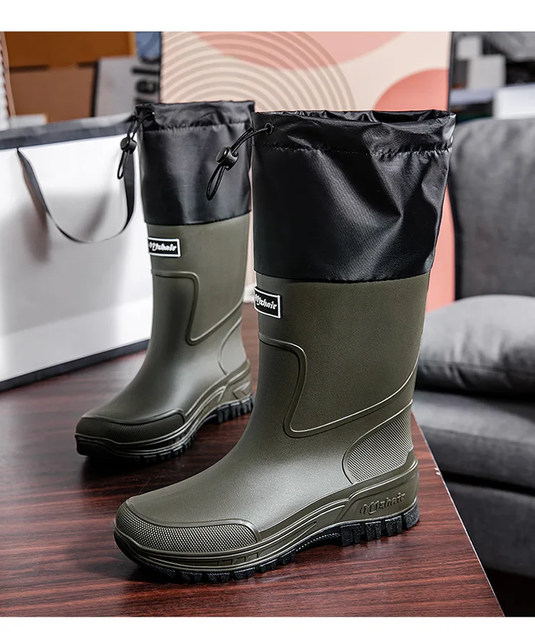 Men's Waterproof Fishing Delivery Rider Rain Boots with Durable Thick Soles, Anti-Slip Rubber Shoes