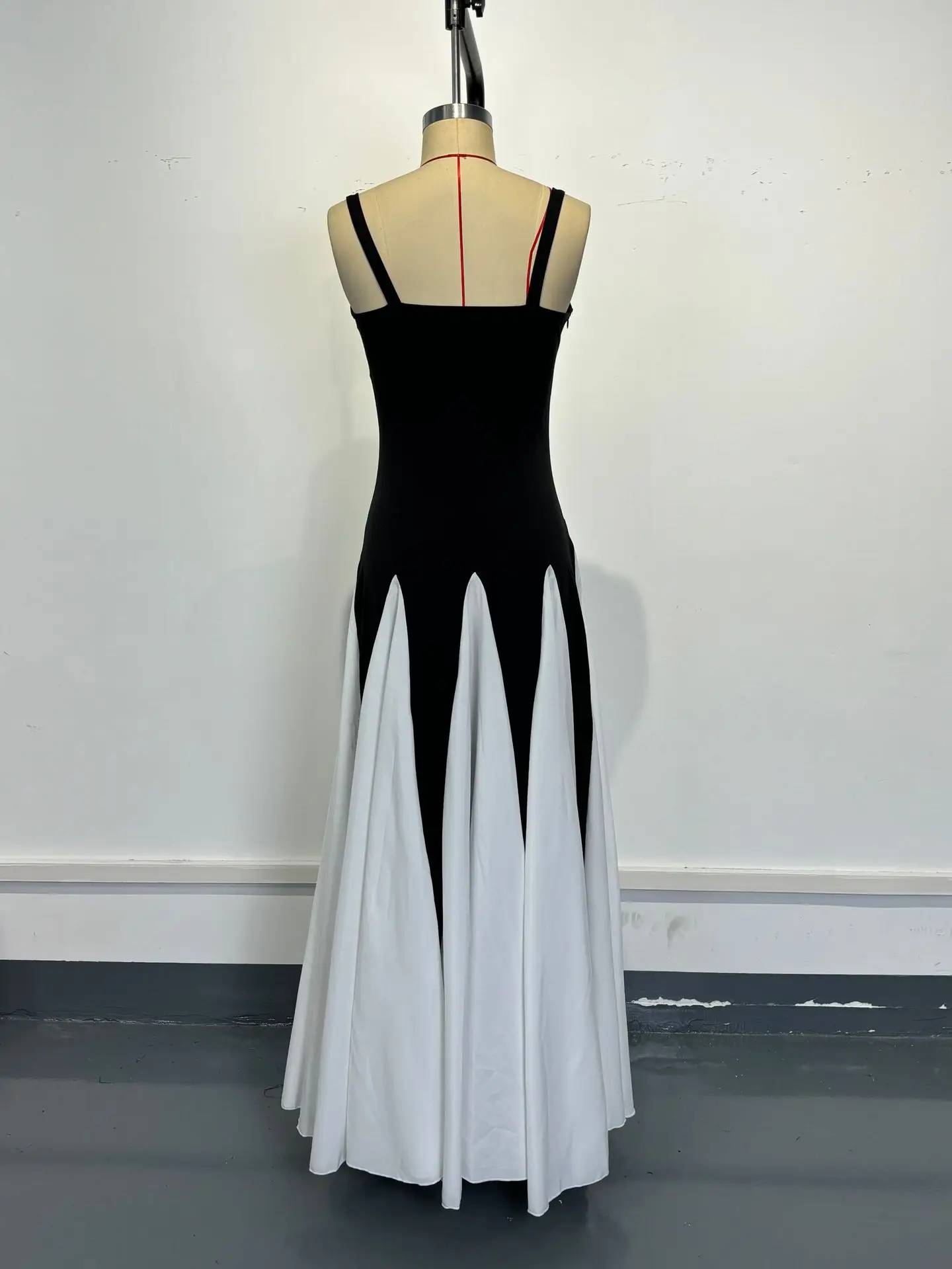 Color Matching Spaghetti Strap Dresses Women Sexy Low Cut Slim Slit Long Dress Fashion Party Prom Evening Vestidos Female