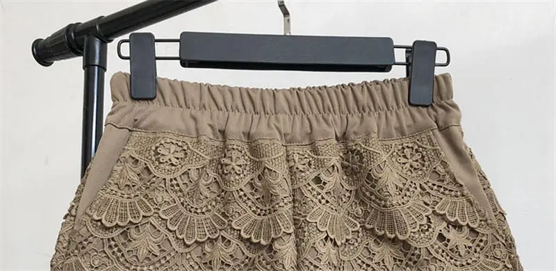 Lace Shorts Women Spring Autumn High Waist Shorts Elastic Wide Leg Short Shorts Black / White Ladies Sexy Short Feminino Q2248