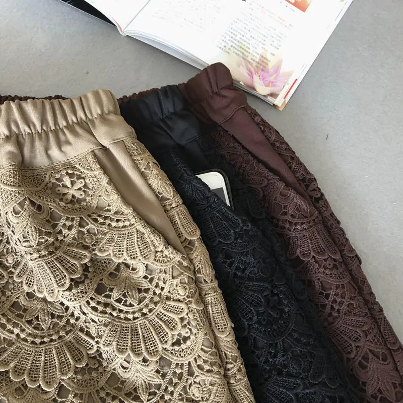 Lace Shorts Women Spring Autumn High Waist Shorts Elastic Wide Leg Short Shorts Black / White Ladies Sexy Short Feminino Q2248