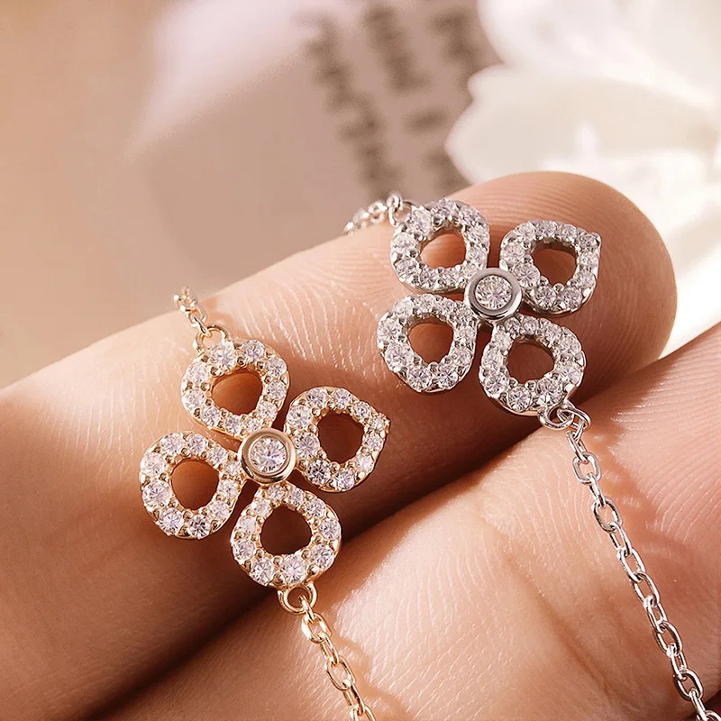 Smyoue Adjustable Flower Moissanite Bracelets for Women Certified Sparkling 18k Plated Ear Jewelry 100% 925 Sterling Silver
