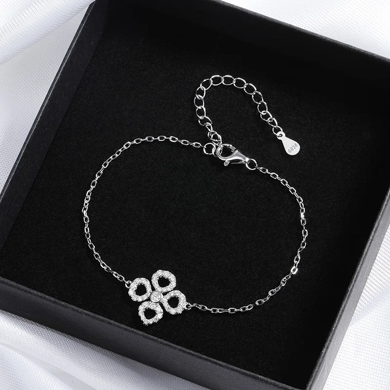Smyoue Adjustable Flower Moissanite Bracelets for Women Certified Sparkling 18k Plated Ear Jewelry 100% 925 Sterling Silver