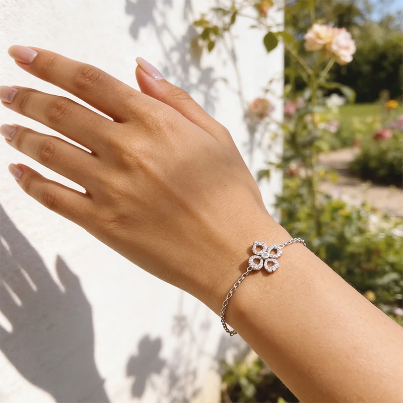 Smyoue Adjustable Flower Moissanite Bracelets for Women Certified Sparkling 18k Plated Ear Jewelry 100% 925 Sterling Silver