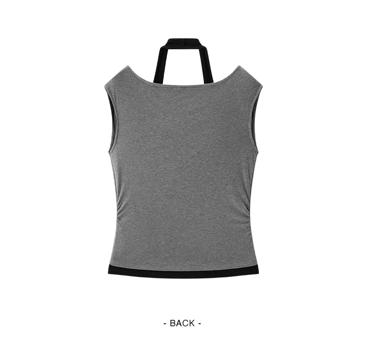 Semir Women Tshirt Short Length Halter Neck Draped Collar Fake Two Piece Slim Fit Stylish 2026 Summer Fashion Casual Top