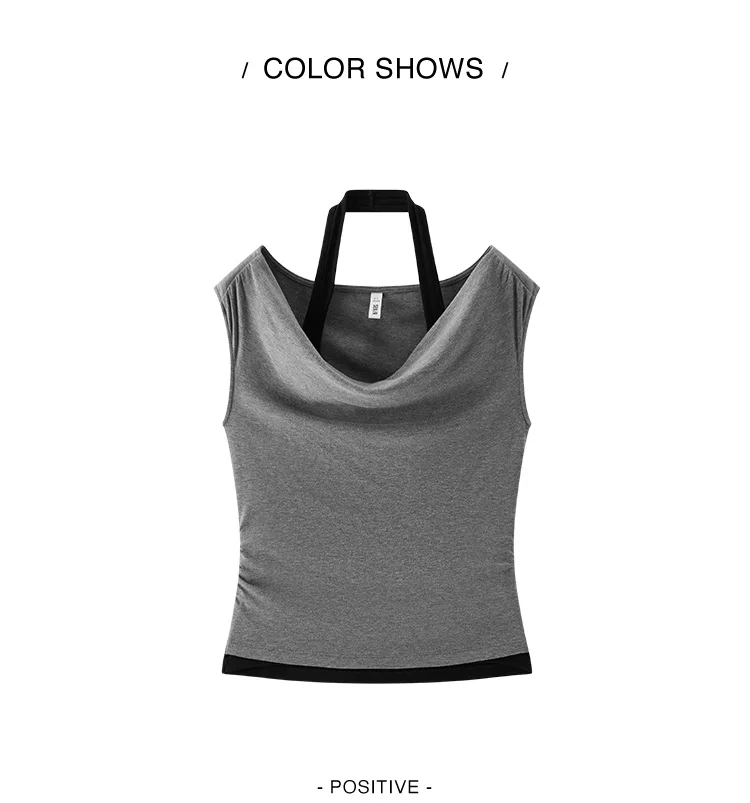 Semir Women Tshirt Short Length Halter Neck Draped Collar Fake Two Piece Slim Fit Stylish 2026 Summer Fashion Casual Top