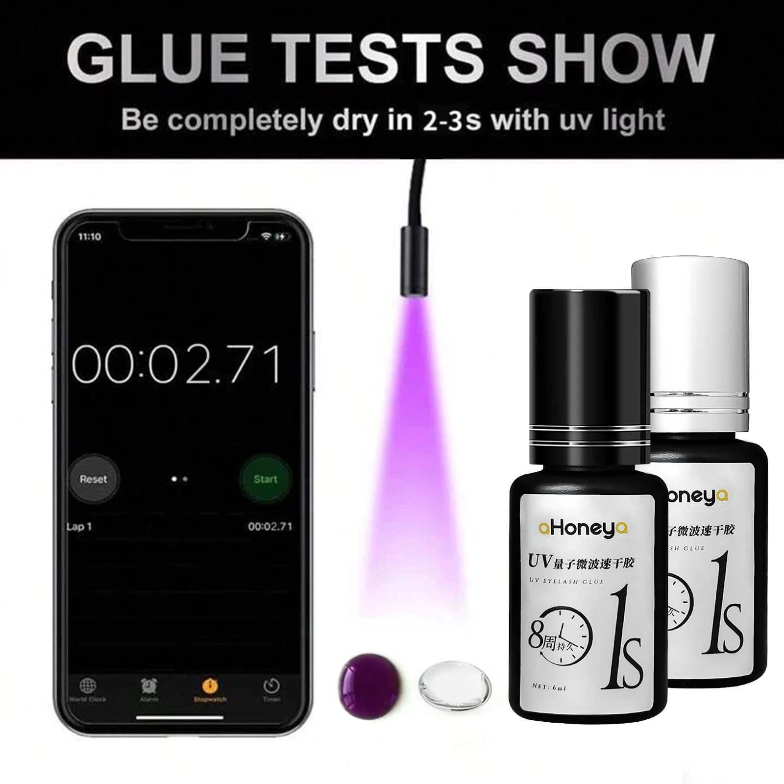 10 Pcs UV Eyelash Glue 6ml Purple Lashes Glue Clear UV Glue Salon Eyelashes Grafting Glue