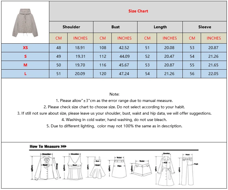BSAY 2026 Daily Casual Women Grid Plaid Hooded Cropped Jacket Zip Front Drawstring Hem Loose Long Sleeve Streetwear Outer Coat