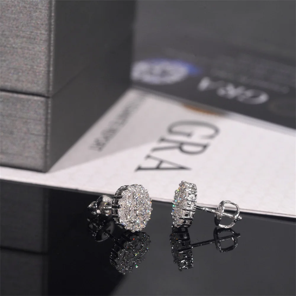 Full Moissanite D Color Women's Men Hip-hop Earrings 925 Sterling Silver Screw Ear Stud High Quality Fine Jewelry for Women Gift