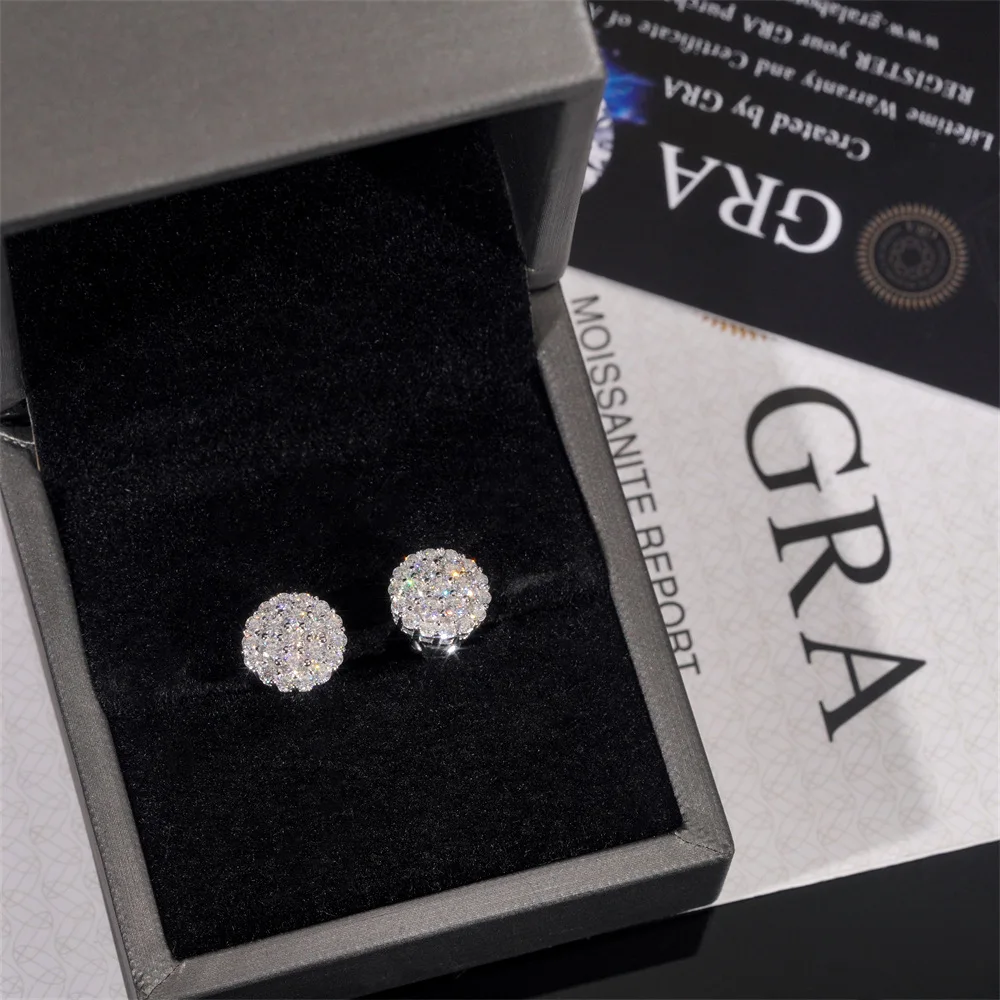 Full Moissanite D Color Women's Men Hip-hop Earrings 925 Sterling Silver Screw Ear Stud High Quality Fine Jewelry for Women Gift