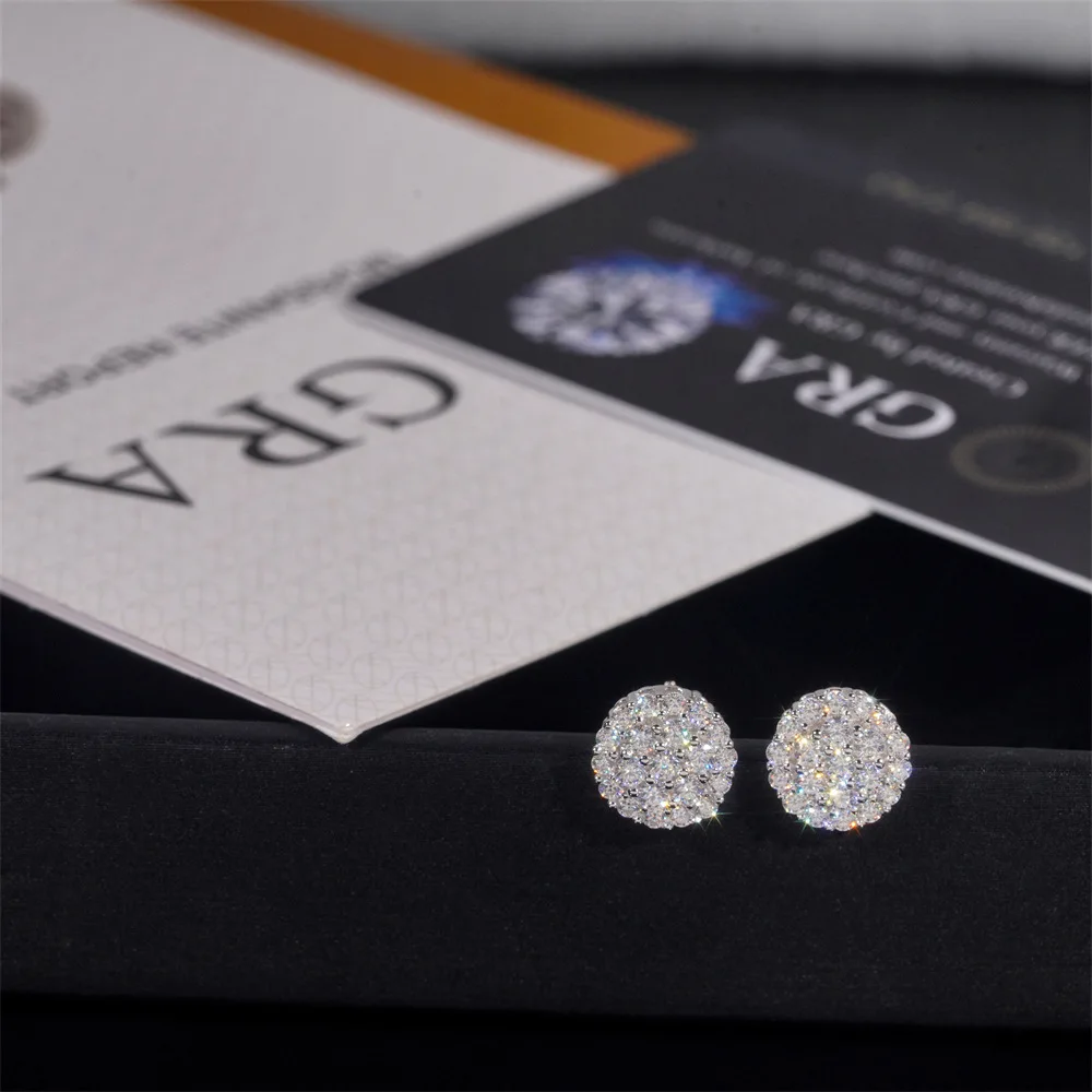 Full Moissanite D Color Women's Men Hip-hop Earrings 925 Sterling Silver Screw Ear Stud High Quality Fine Jewelry for Women Gift