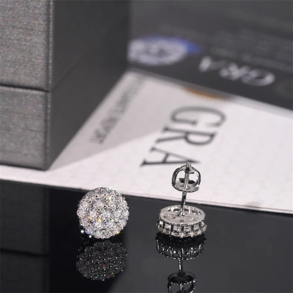 Full Moissanite D Color Women's Men Hip-hop Earrings 925 Sterling Silver Screw Ear Stud High Quality Fine Jewelry for Women Gift