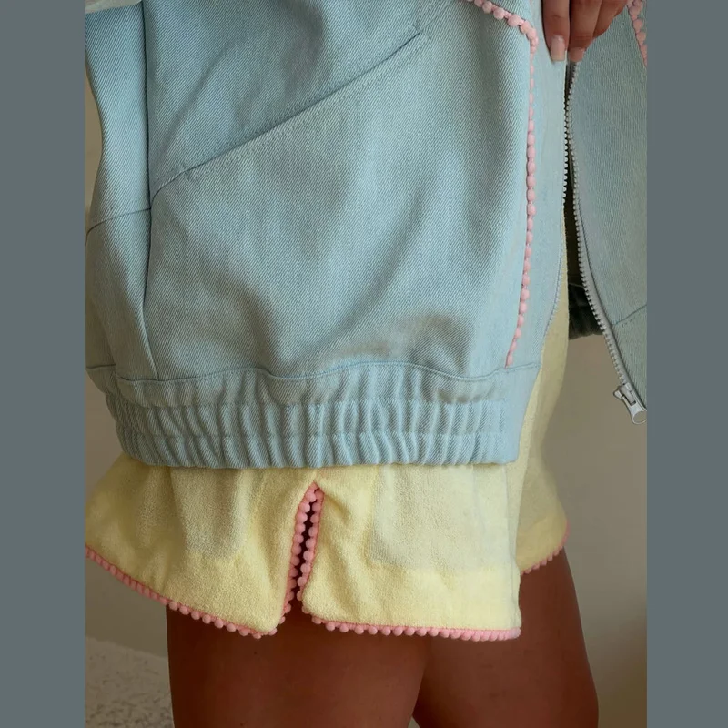 Contrast Denim Bomber Jackets Women's Casual Zipper Stand Collar Full Sleeve Short Coat 2026 Autumn New Lady High Street Outwear