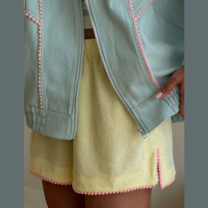 Contrast Denim Bomber Jackets Women's Casual Zipper Stand Collar Full Sleeve Short Coat 2026 Autumn New Lady High Street Outwear