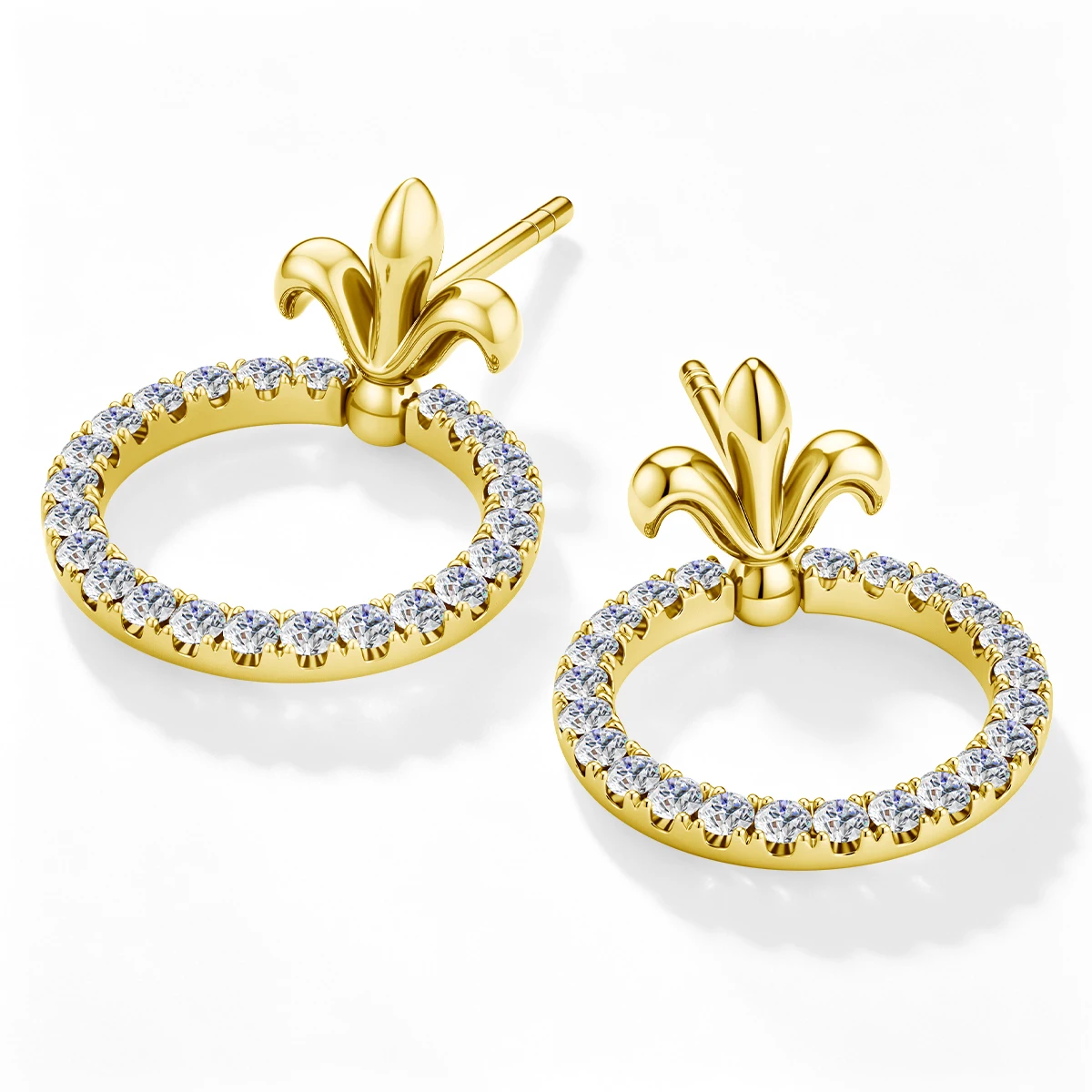 Circular Design 14K Gold Filled Stud Earrings Full Mossanite for Women Girl with 925 Silver Base Great Value Wedding Jewelry