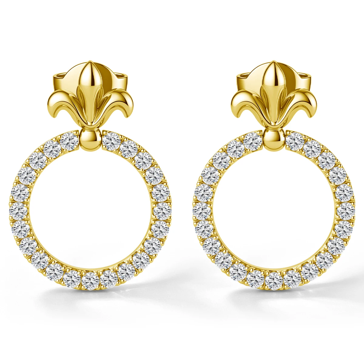 Circular Design 14K Gold Filled Stud Earrings Full Mossanite for Women Girl with 925 Silver Base Great Value Wedding Jewelry