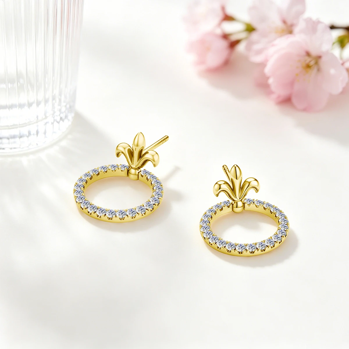 Circular Design 14K Gold Filled Stud Earrings Full Mossanite for Women Girl with 925 Silver Base Great Value Wedding Jewelry