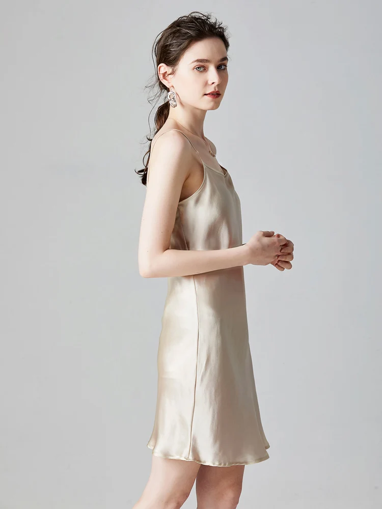 SuyaDream Woman Mini Dress 19mm 100%Real Silk Sleeveless Solid Spaghetti Strap Sleep Dresses 2025 Elegant Chic Clothes