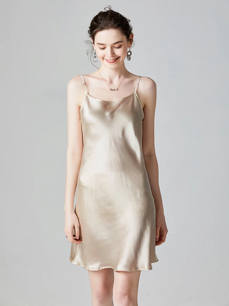 SuyaDream Woman Mini Dress 19mm 100%Real Silk Sleeveless Solid Spaghetti Strap Sleep Dresses 2025 Elegant Chic Clothes