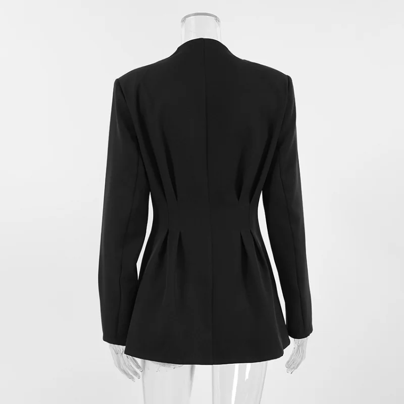 Women Natural Shoulder Blazer V Neck Single Breasted Cowboy Cotton Waist Cinched Jacket Autumn NEW Elegant Commute Office Outfit