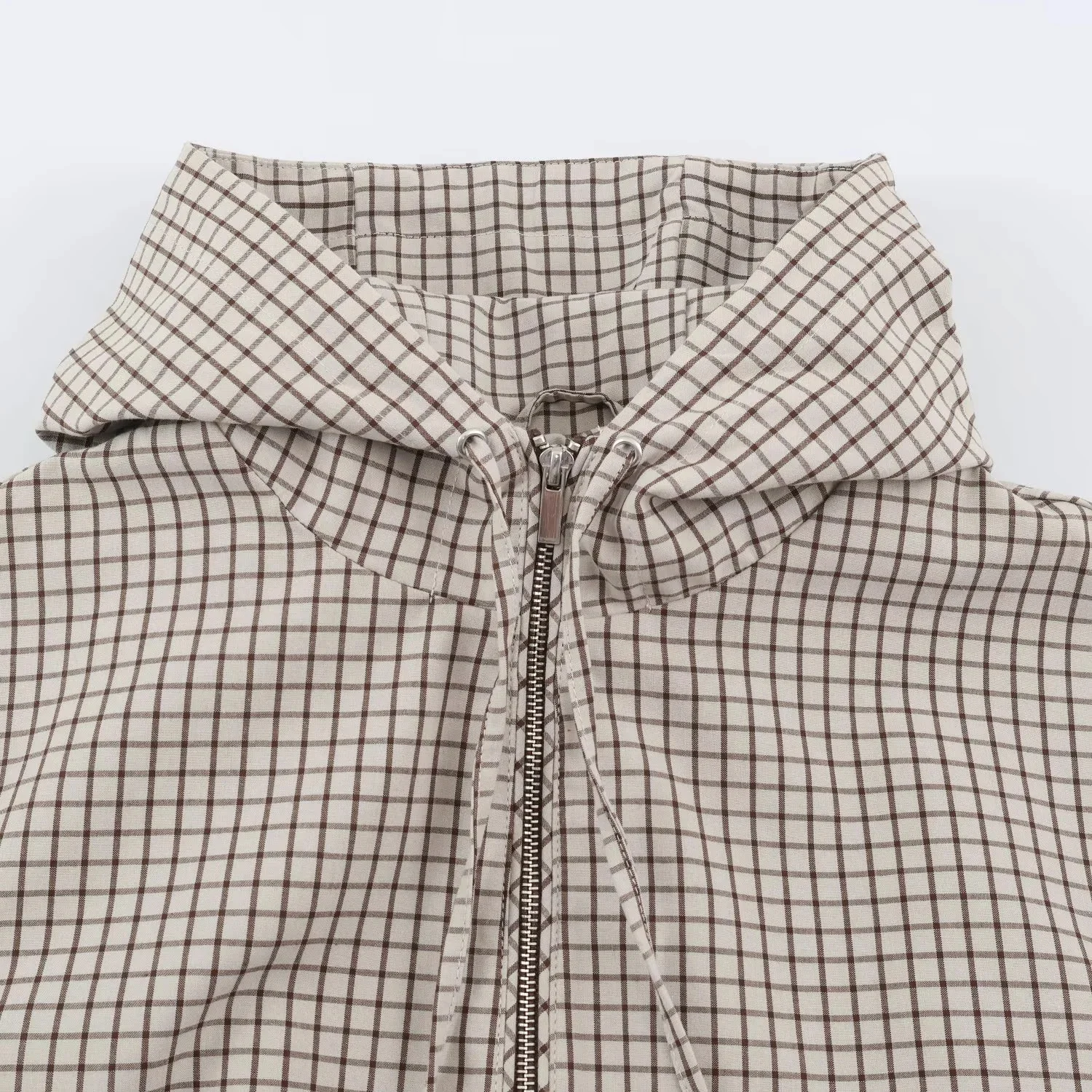 KONDALA Women Casual Trendy Plaid Jacket Hooded Zipper Pockets Jacket New Fashion 2026 Early Fall Winter High Street Cool Jacket