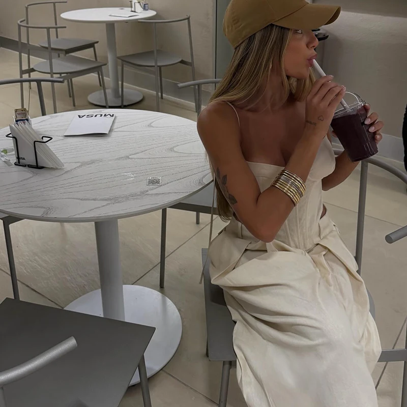 Elegant Tube Top Vest Pants Suit Women Sleeveless Sling Backless Tops Long Pleated Chic Trousers Female 2026 Summer Solid Set