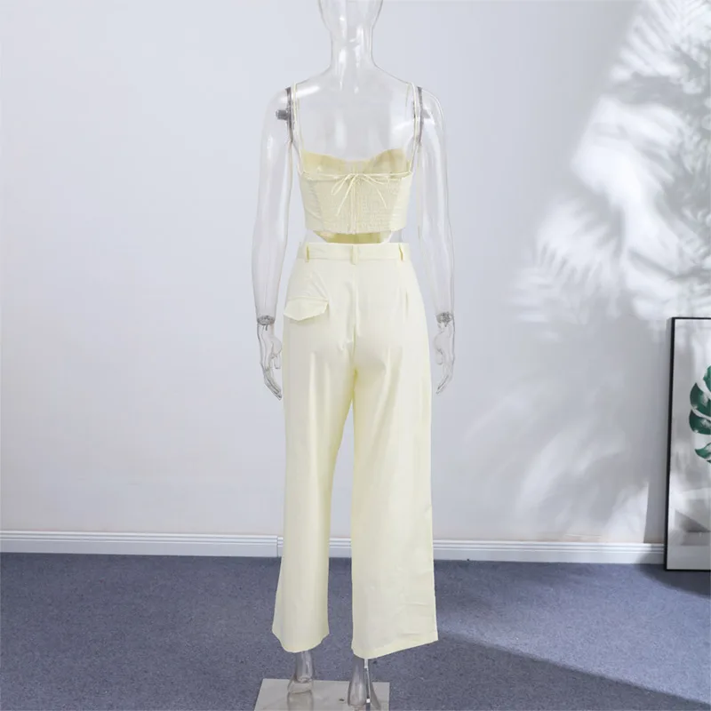 Elegant Tube Top Vest Pants Suit Women Sleeveless Sling Backless Tops Long Pleated Chic Trousers Female 2026 Summer Solid Set