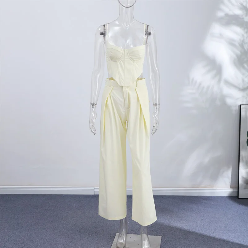 Elegant Tube Top Vest Pants Suit Women Sleeveless Sling Backless Tops Long Pleated Chic Trousers Female 2026 Summer Solid Set