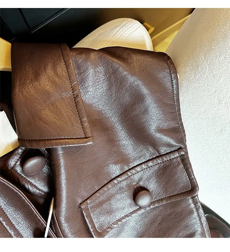 Women's Vests New Fashion Retro Lapel Corset Single-breasted Leather Ladies Hollow Pattern Cardigan Sleeveless Loose Vest Coat