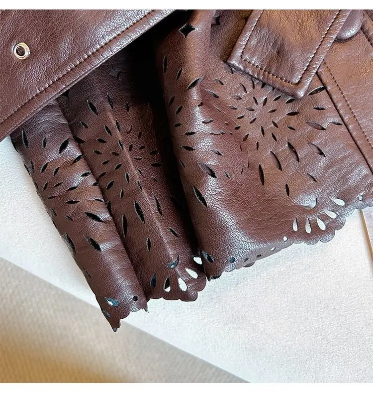 Women's Vests New Fashion Retro Lapel Corset Single-breasted Leather Ladies Hollow Pattern Cardigan Sleeveless Loose Vest Coat