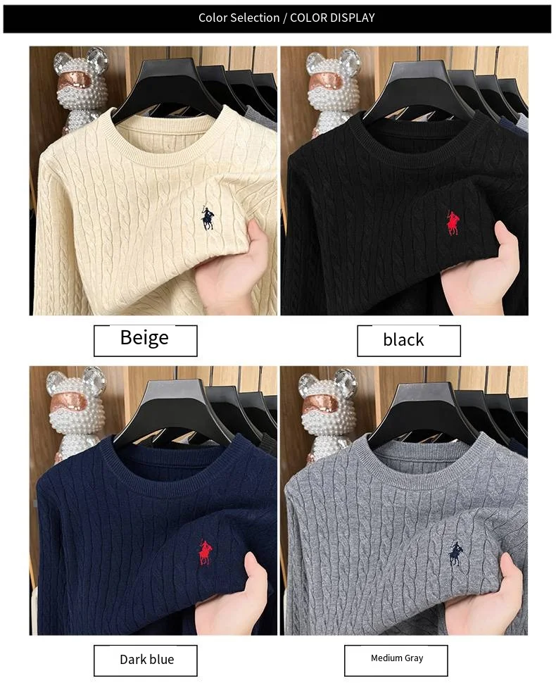 Autumn Winter Men Long-Sleeved Knitwear Round Neck Horse embroidery No Pilling No Fading Versatile Leisure Sweater Fashion tops
