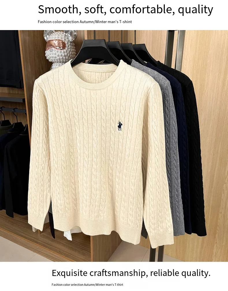 Autumn Winter Men Long-Sleeved Knitwear Round Neck Horse embroidery No Pilling No Fading Versatile Leisure Sweater Fashion tops