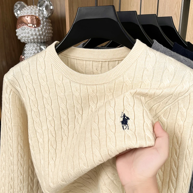 Autumn Winter Men Long-Sleeved Knitwear Round Neck Horse embroidery No Pilling No Fading Versatile Leisure Sweater Fashion tops