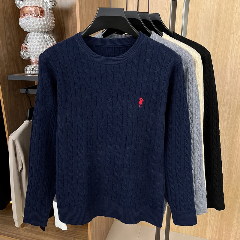 Autumn Winter Men Long-Sleeved Knitwear Round Neck Horse embroidery No Pilling No Fading Versatile Leisure Sweater Fashion tops