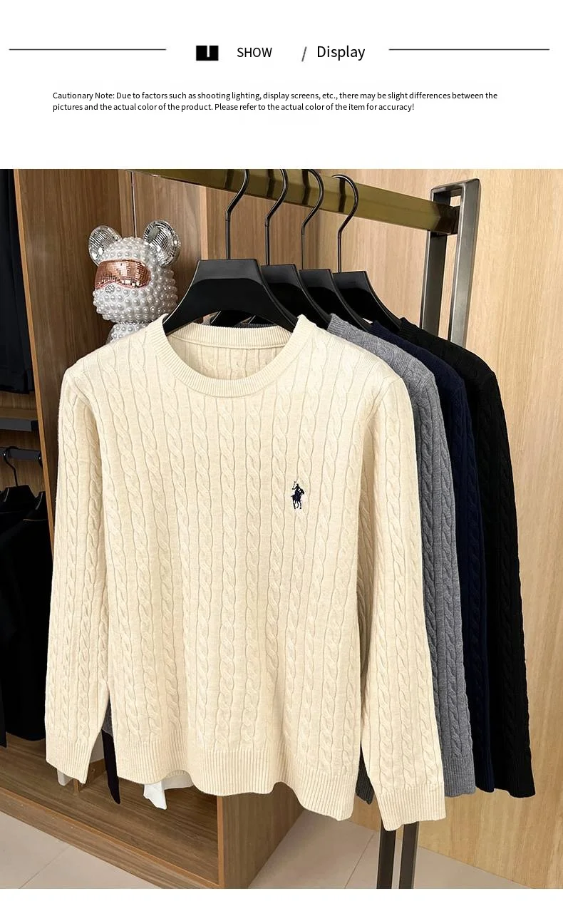 Autumn Winter Men Long-Sleeved Knitwear Round Neck Horse embroidery No Pilling No Fading Versatile Leisure Sweater Fashion tops