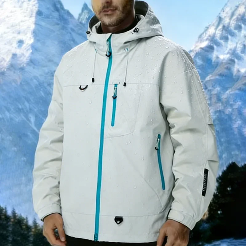 New Men's Outdoor Jacket Waterproof Windbreaker Sports Climbing Trekking Multiple Pockets Skiing Softshell Zipper Hooded Jackets