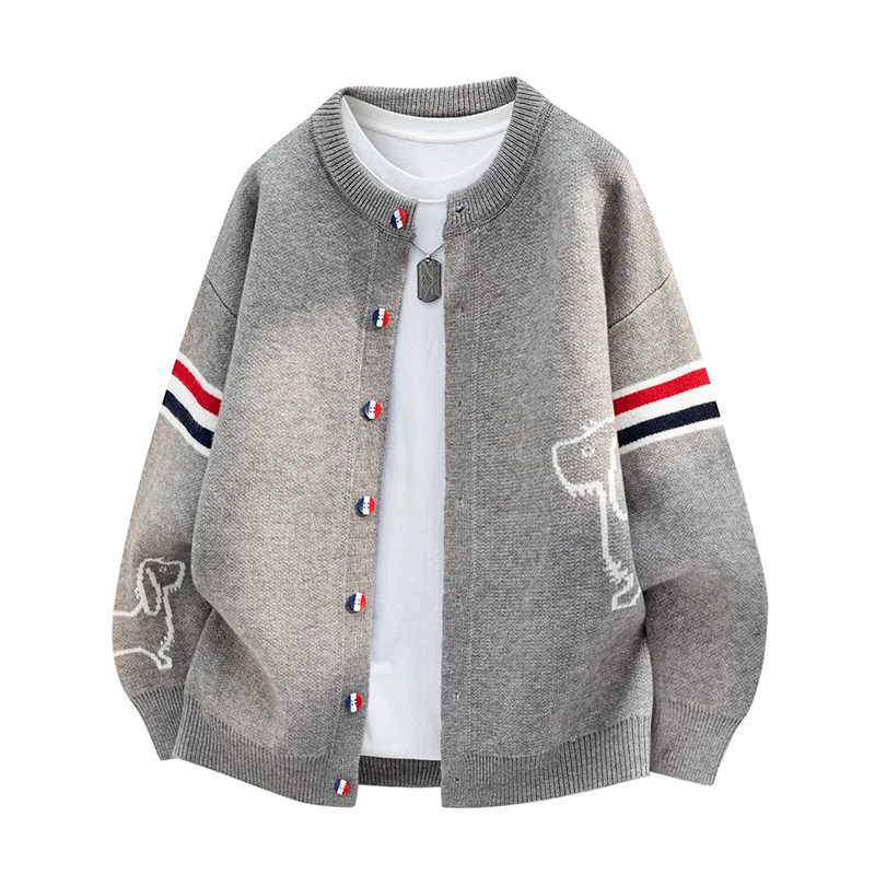 High Quality Men New Long-Sleeved Sweater Jacket Round Neck Single-Breasted Animal Pattern Knitwear Fashion Trend Men's Clothing