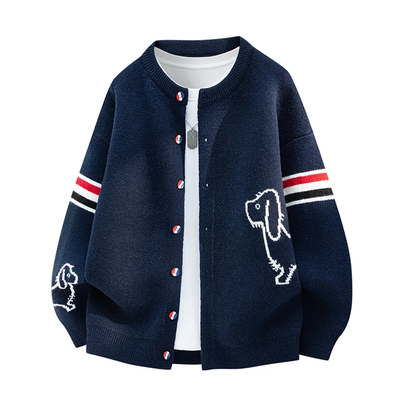 High Quality Men New Long-Sleeved Sweater Jacket Round Neck Single-Breasted Animal Pattern Knitwear Fashion Trend Men's Clothing