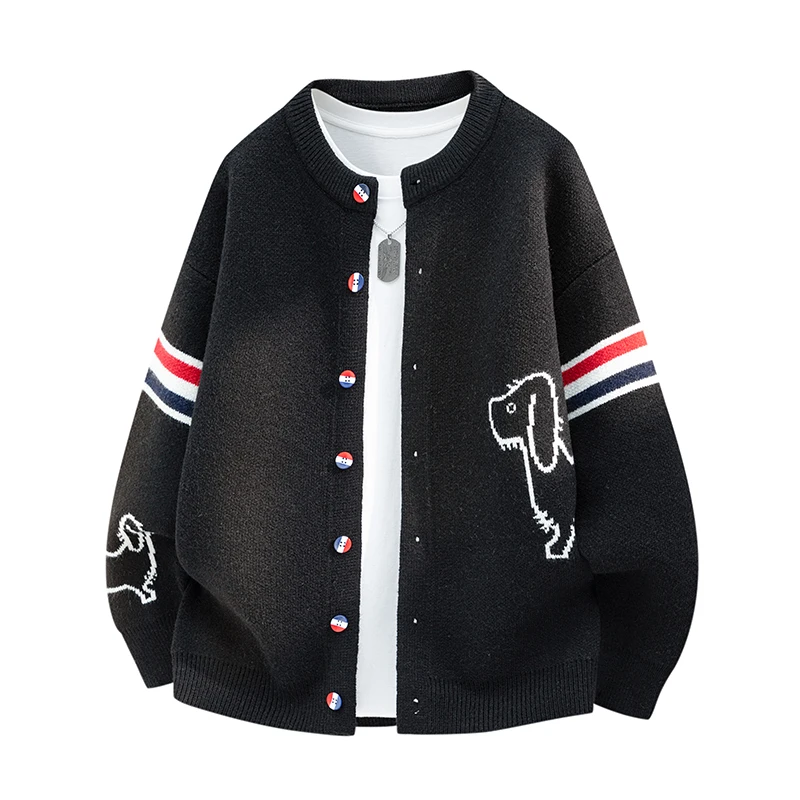 High Quality Men New Long-Sleeved Sweater Jacket Round Neck Single-Breasted Animal Pattern Knitwear Fashion Trend Men's Clothing