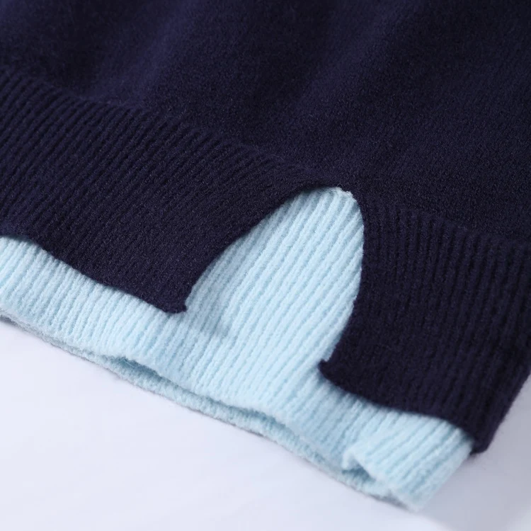 Oversized Women Fake 2‑in‑1 Knit Sweater Contrast Color Patchwork Long Sleeve Crew Neck Pullover Casual Loose Jumper Daily Wear