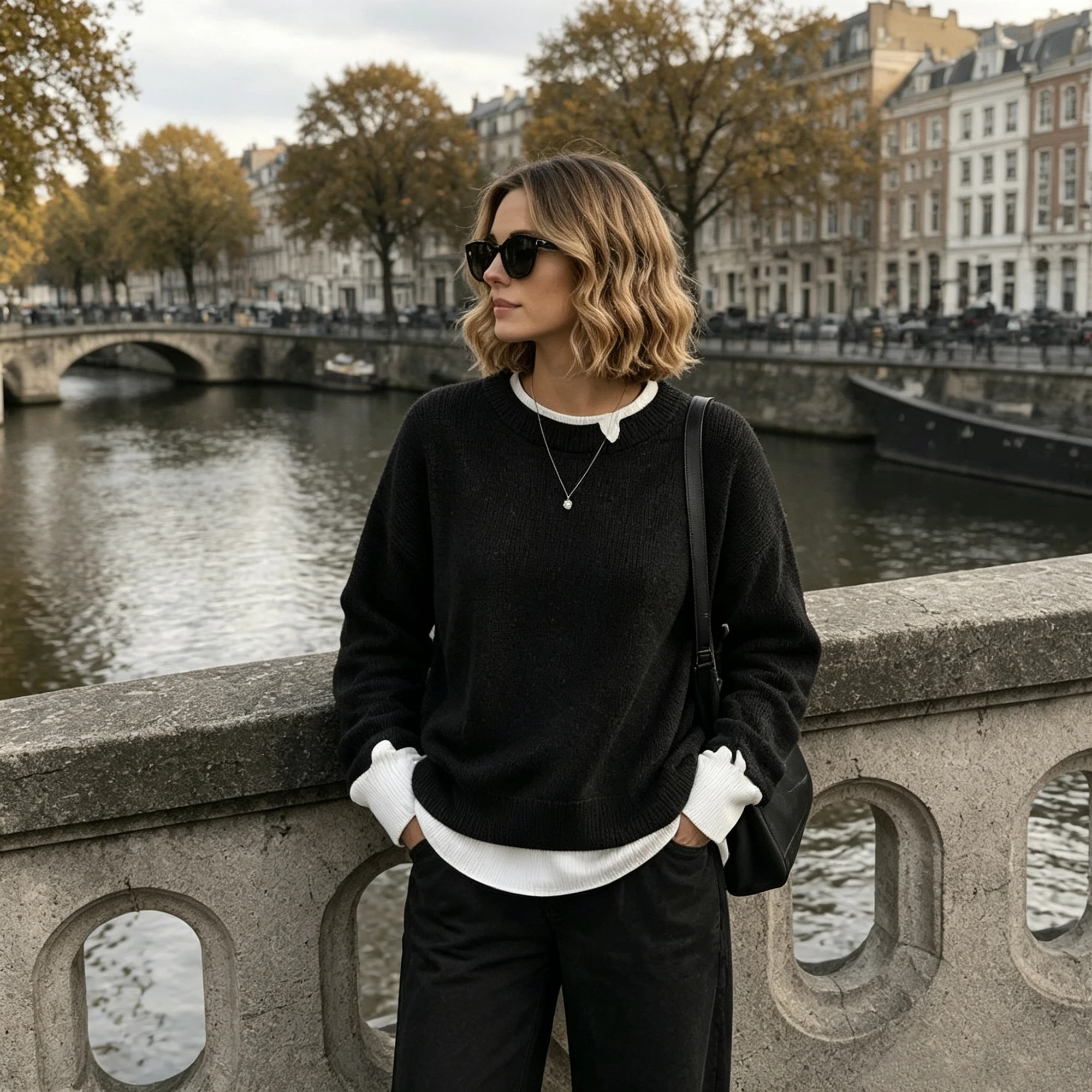 Oversized Women Fake 2‑in‑1 Knit Sweater Contrast Color Patchwork Long Sleeve Crew Neck Pullover Casual Loose Jumper Daily Wear