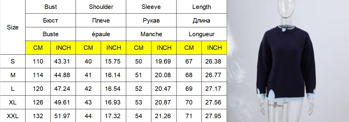 Oversized Women Fake 2‑in‑1 Knit Sweater Contrast Color Patchwork Long Sleeve Crew Neck Pullover Casual Loose Jumper Daily Wear