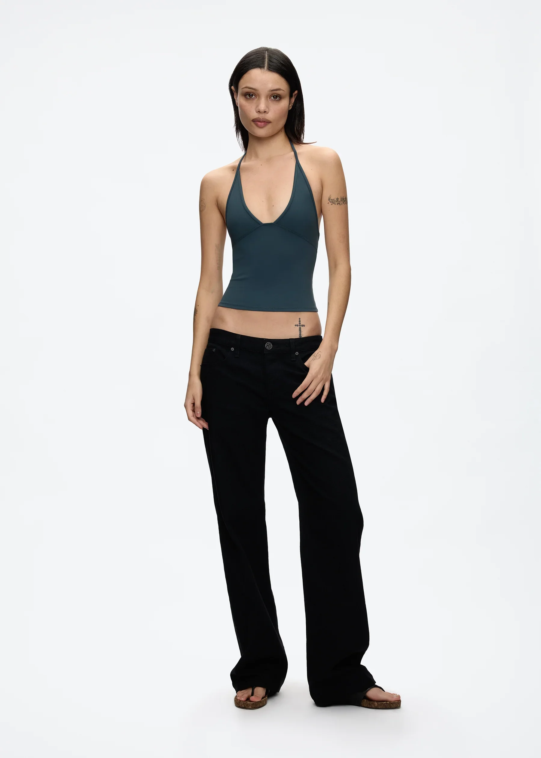 Tank Deep V Halter Neck Camisole, Slim Fit Short Crop Top, Tight-Fitting Waist-Cinching Backless Tank Top, Versatile Outerwear Solid Color Base Shirt