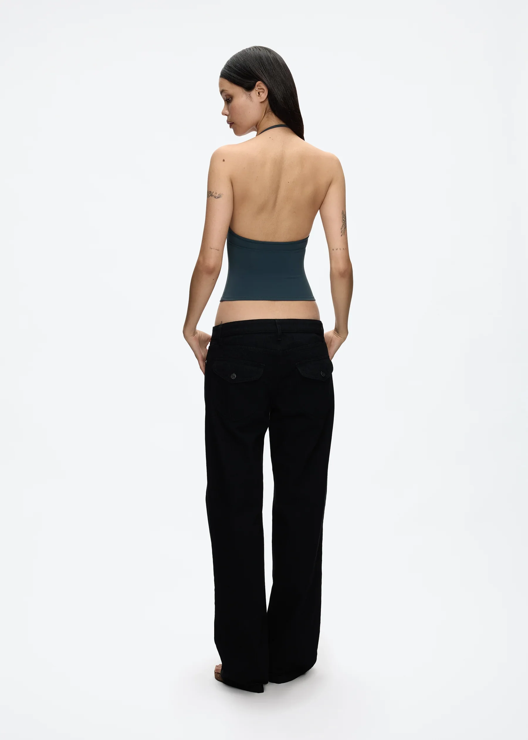 Tank Deep V Halter Neck Camisole, Slim Fit Short Crop Top, Tight-Fitting Waist-Cinching Backless Tank Top, Versatile Outerwear Solid Color Base Shirt