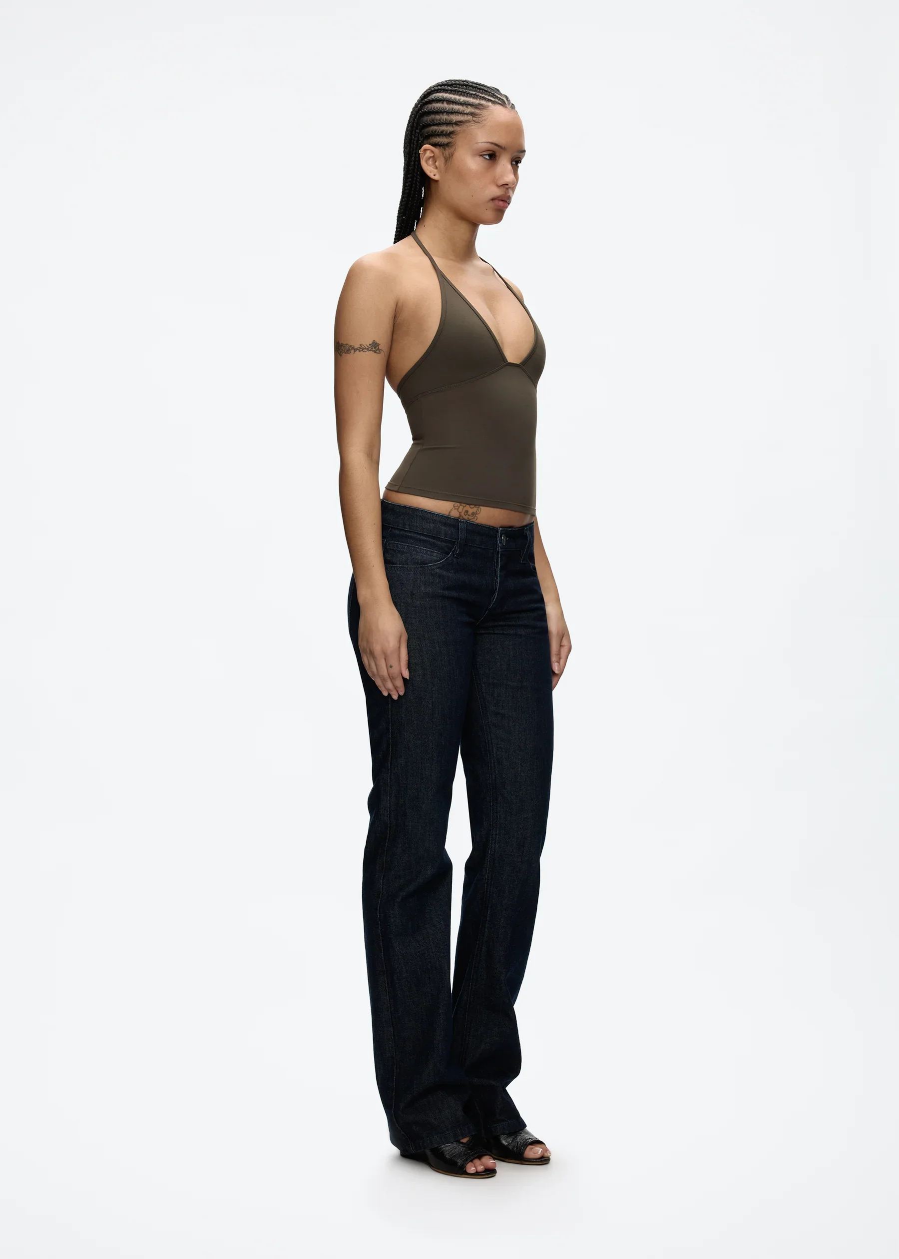 Tank Deep V Halter Neck Camisole, Slim Fit Short Crop Top, Tight-Fitting Waist-Cinching Backless Tank Top, Versatile Outerwear Solid Color Base Shirt