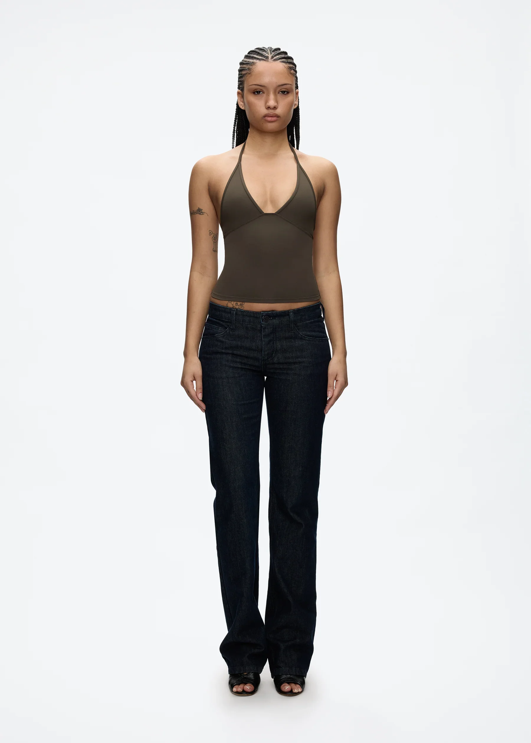 Tank Deep V Halter Neck Camisole, Slim Fit Short Crop Top, Tight-Fitting Waist-Cinching Backless Tank Top, Versatile Outerwear Solid Color Base Shirt
