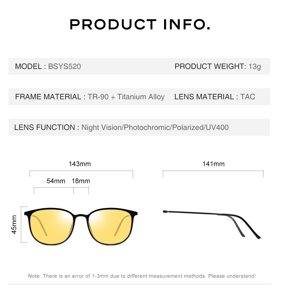 CAPONI Men Sunglasses Photochromic β Titanium Leg TR Frame Vintage Outdoor Eye Glasses Night Vision Male Sun Glasses BSYS520