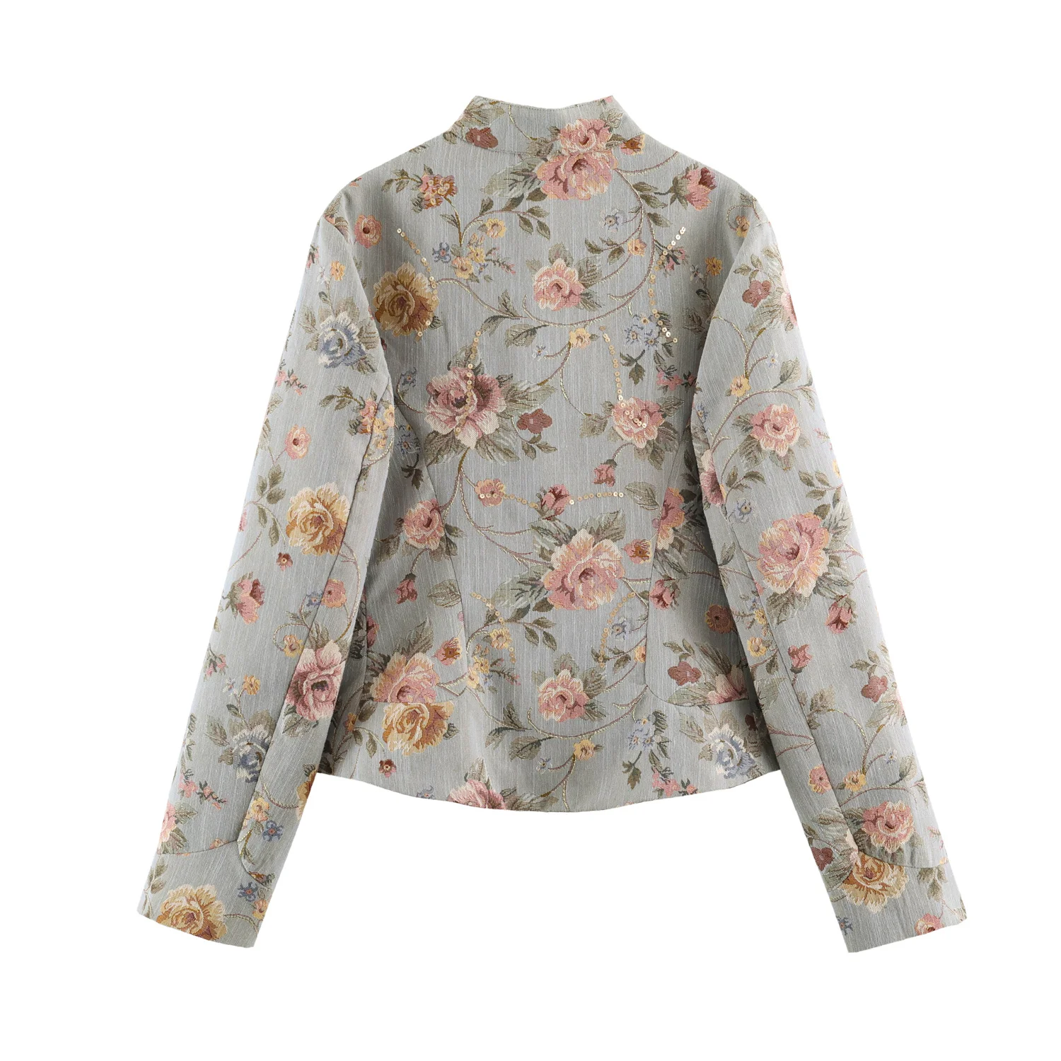 TFMLN New Women Glitter Sequins Blazer Fashion Long Sleeve Vintage Print Stand Collar Neck Street Blazers Casual Slim Autumn