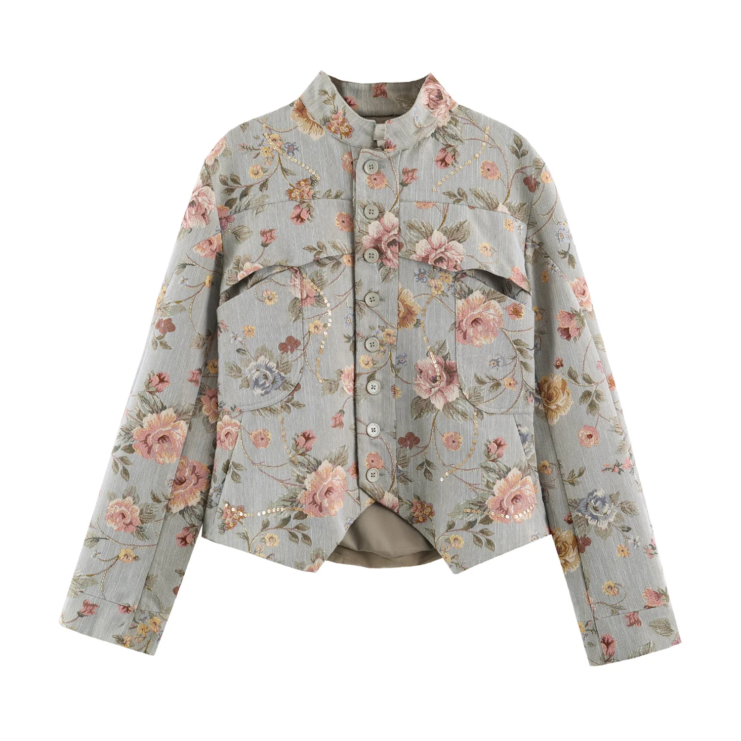 TFMLN New Women Glitter Sequins Blazer Fashion Long Sleeve Vintage Print Stand Collar Neck Street Blazers Casual Slim Autumn