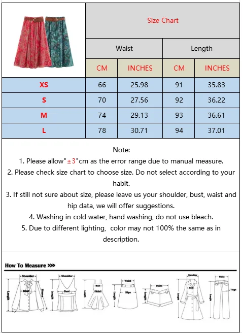 BSAY Boho Paisley Print Midi Skirt Women Elastic High Waist A‑Line Long Skirt With Belt Vintage Bohemian Holiday Casual Skirts