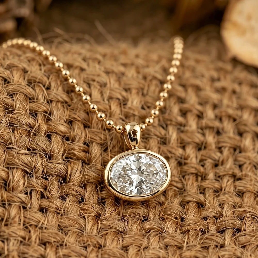BXINY 2/3/4CT East West Oval Cut Moissanite Bead Chain Necklace S925 Silver Bezel Set Solitaire Diamond Pendant Gift Jewelry GRA